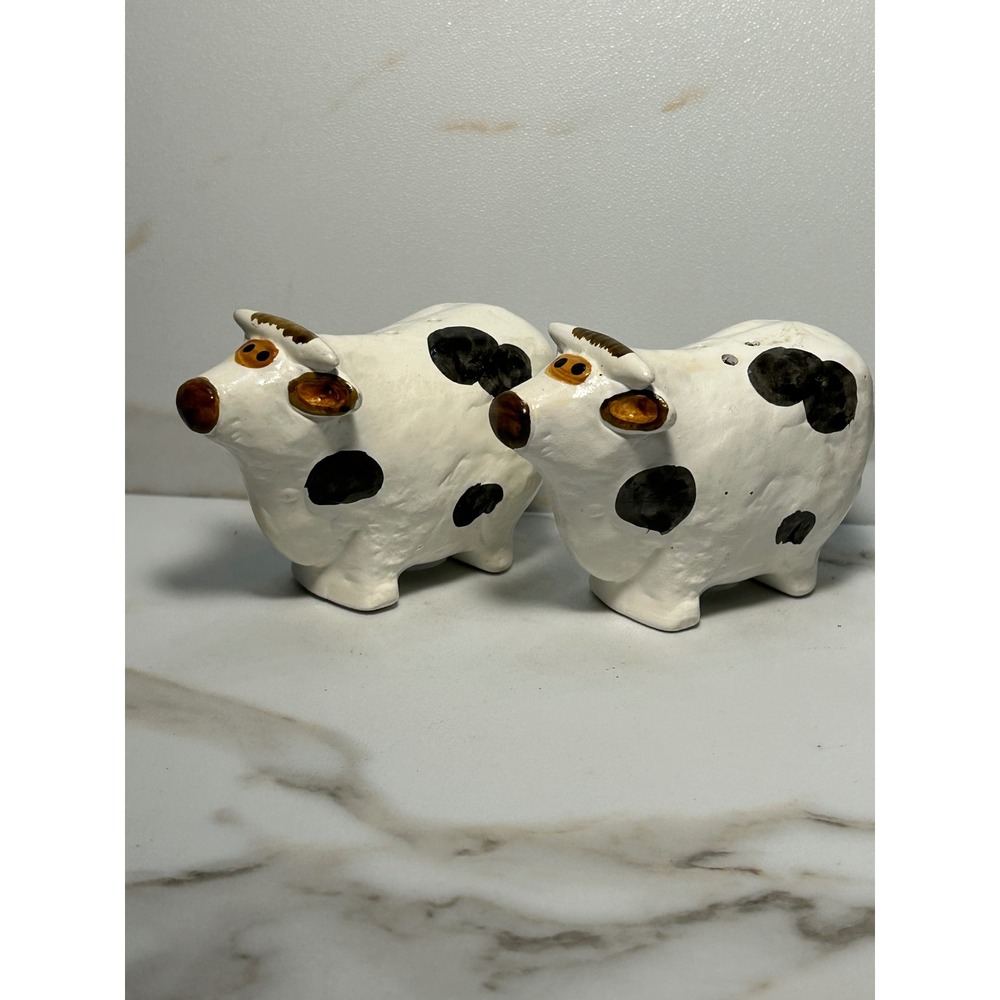 Vintage Cow Salt and Pepper Shakers Set Ceramic Farmhouse Japan Black White